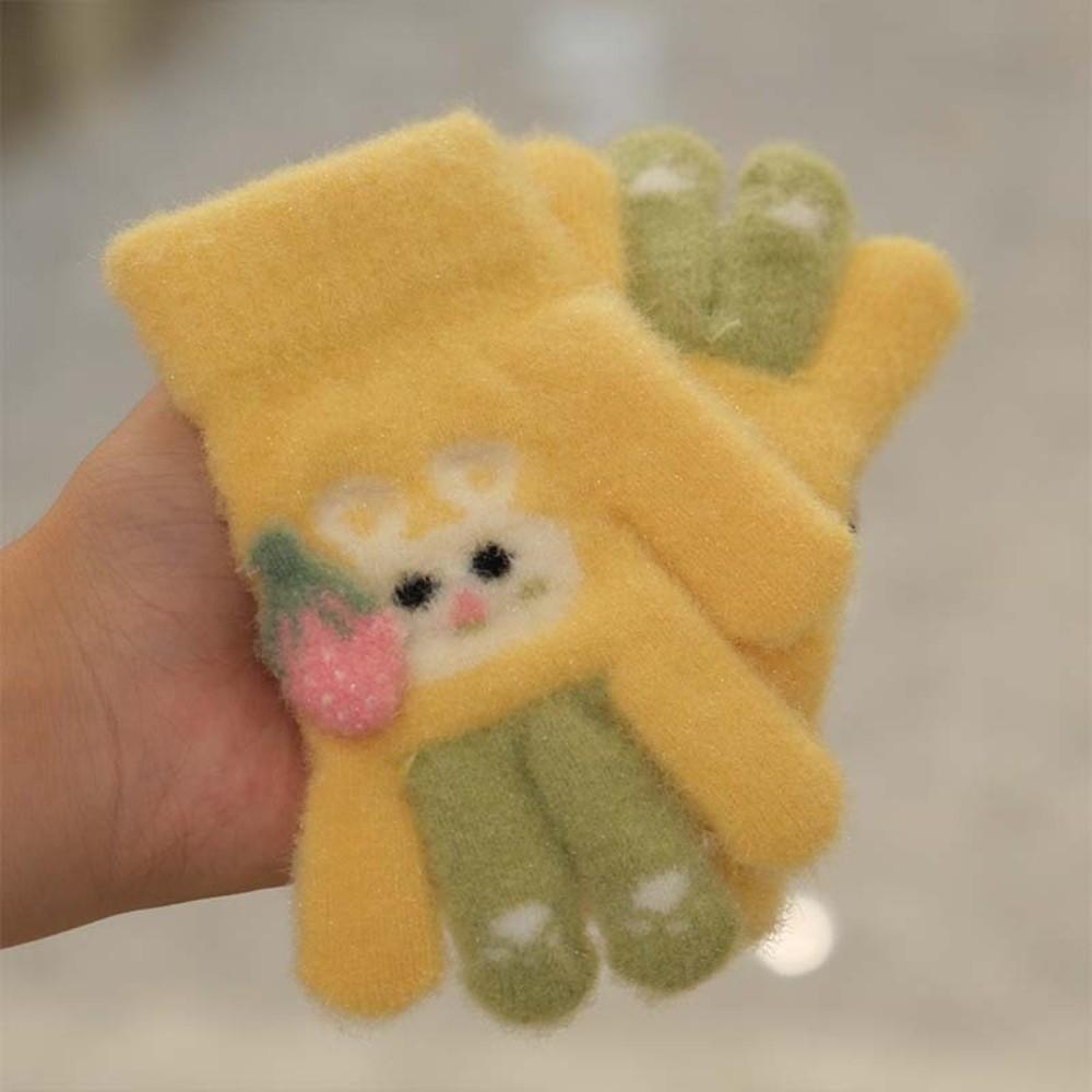 Cute Cartoon Rabbit Kids Knitted Gloves Thickened Children Full Fingers Gloves Winter Warm Outdoor Sports Windproof Gloves