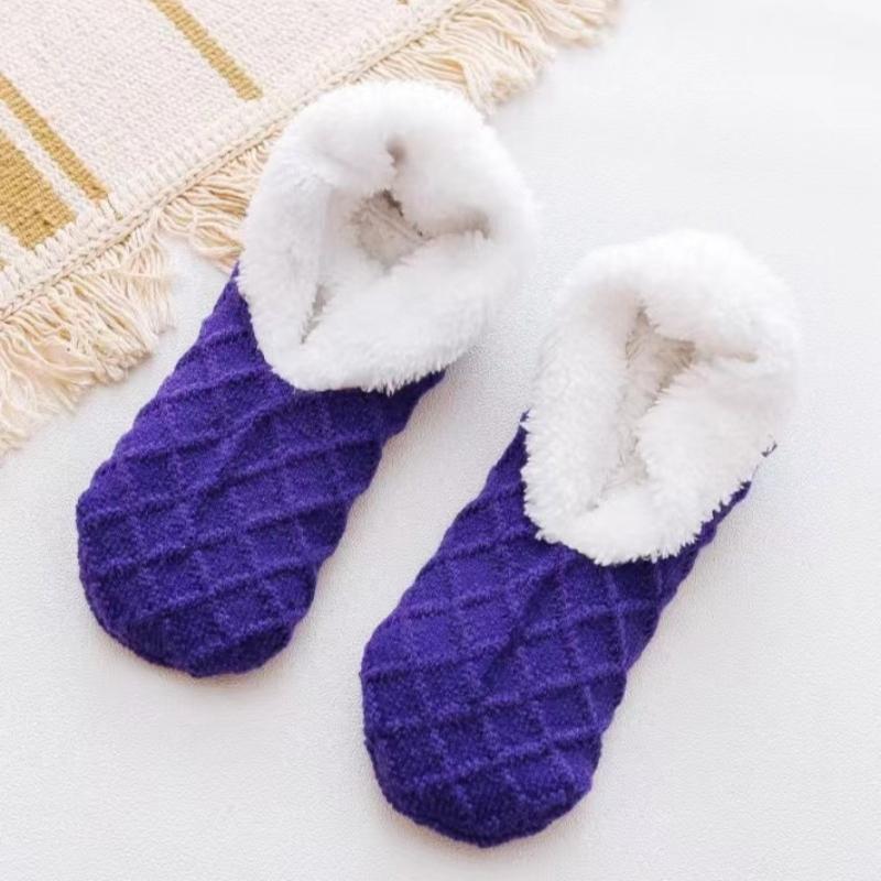 Женские теплые однотонные носки-тахо, нескользящие плюшевые вязаные носки из кораллового флиса, носки-невидимки