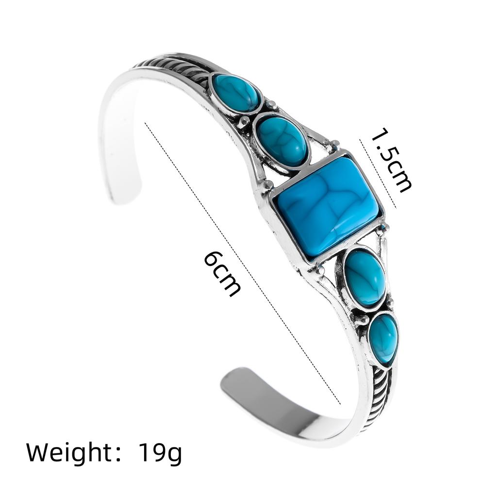 1pcs New Style Personality Retro Turquoise Carved Hollow Geometry Light Luxury Accessories Bracelet Adjustable Opening Bracelet