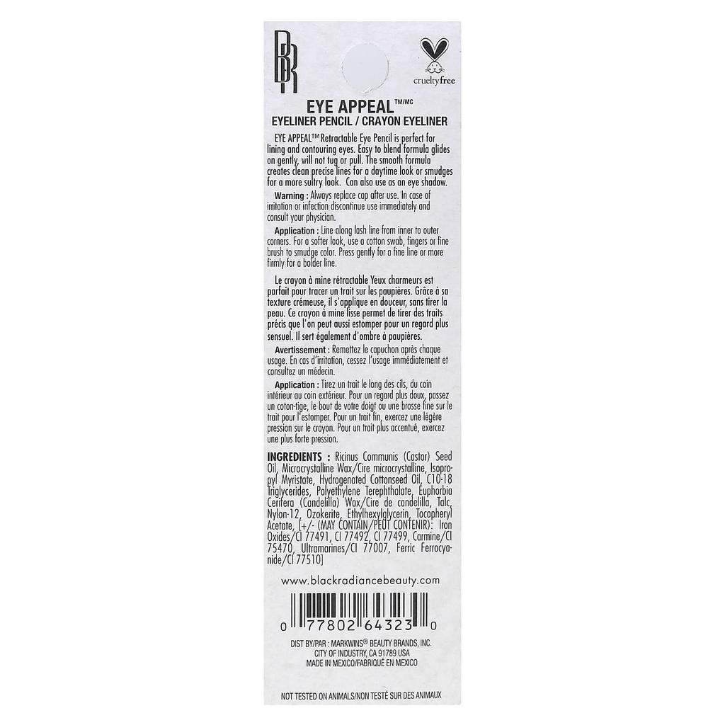 Black Radiance Карандаш для глаз Eye Appeal, сверкающий черный, 0,23 г (0,008 унций)