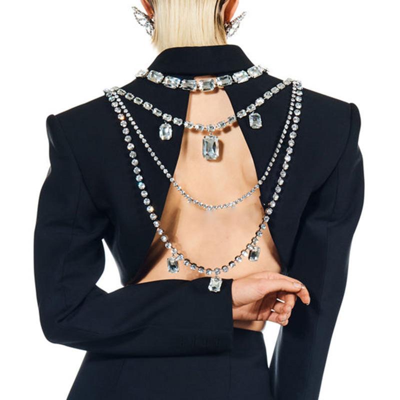 Квадратная цепочка в форме сахара на спине со стразами, превосходящая вспышку, многослойная цепочка, сексуальная мода, аксессуары для банкетного платья, женские аксессуары