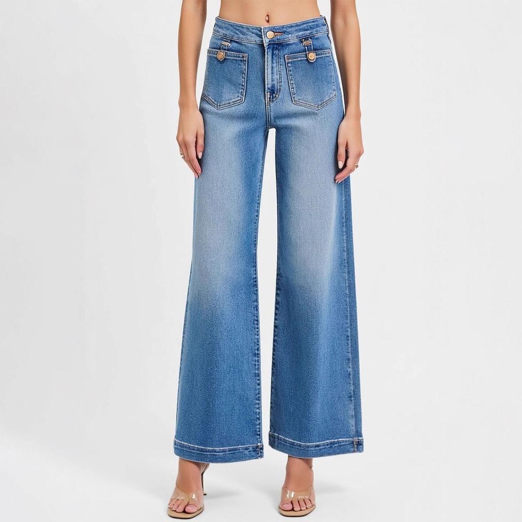 Women's High Waist Washed Women's Jeans Fashionable Versatile Straight Leg Pants