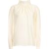 Shop   Women Frill Neck Sheer Shirring Long Sleeve Blouse Ivory Con Wbl 20636