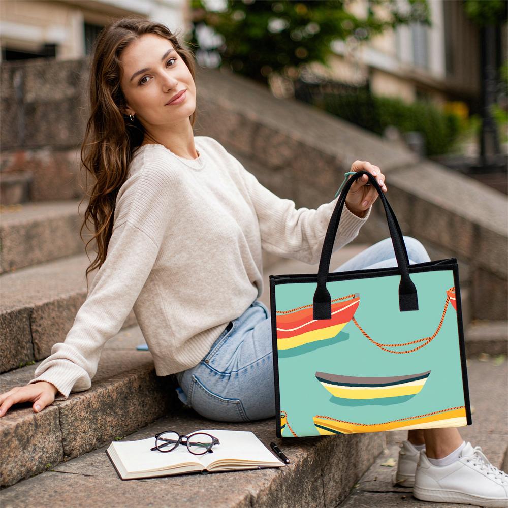 Boat Pattern Large Capacity Daily Tote Bag Casual Lightweight Versatile Women Commute Handbag