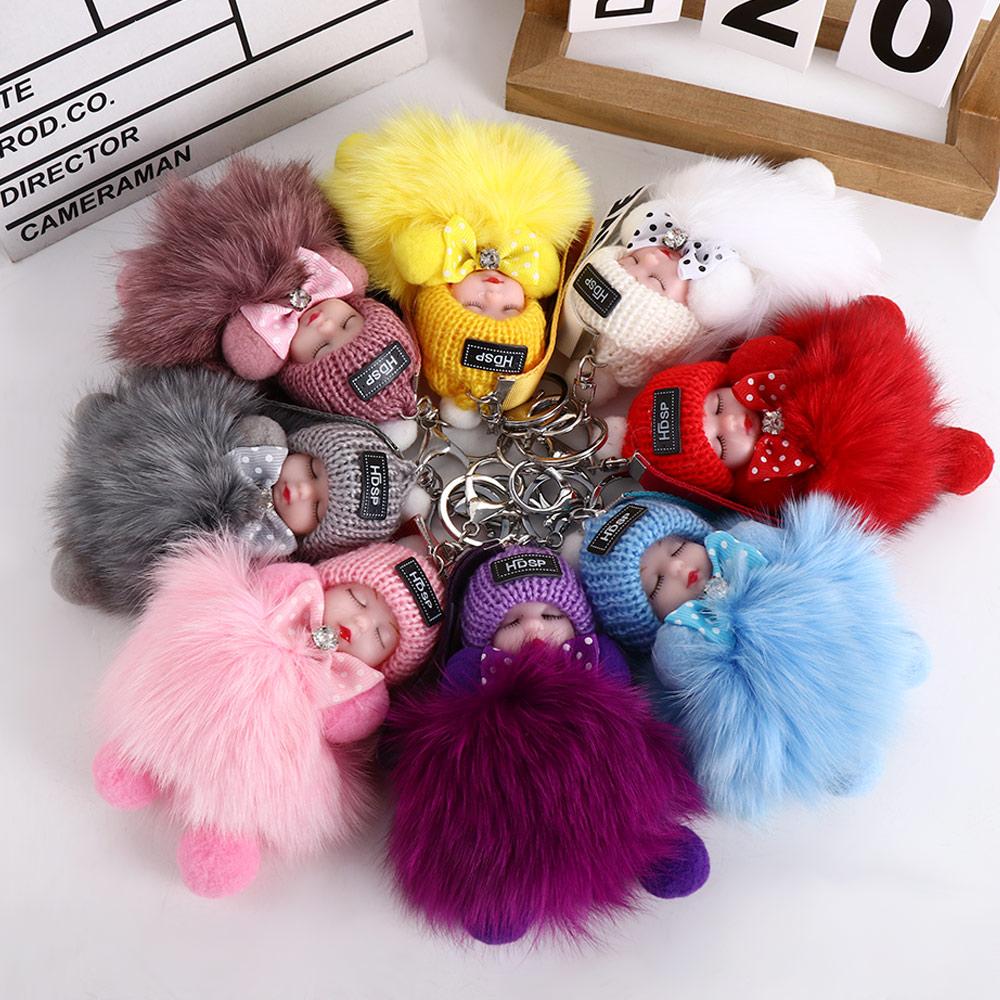 Ball Pendant Jewelry Gift Sleeping Baby Doll Plush Keychain Pompom Keyring Fluffy Plush Doll