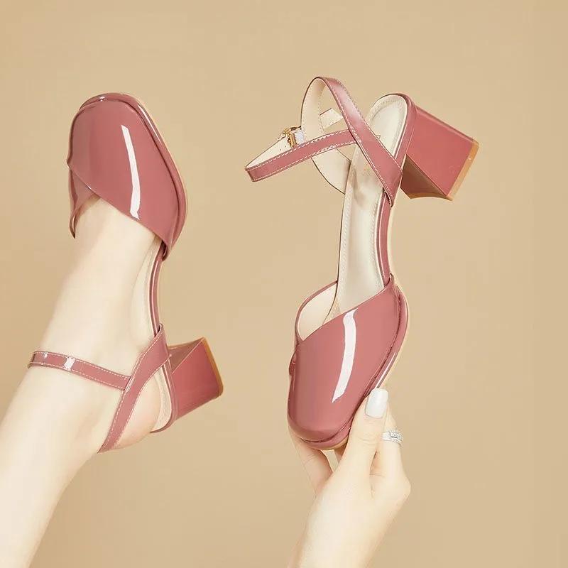 Zapatos de mujer женские повседневные бежевые весенне-летние туфли с пряжкой на ремне, удобные офисные туфли для работы, женские туфли на каблуке абрикосового цвета ba163