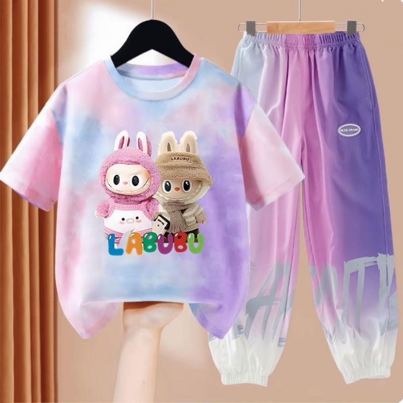 LBB Girls' Dopamine Set Summer Children's Fashionable Short-sleeved T-shirt Ice Silk  Set