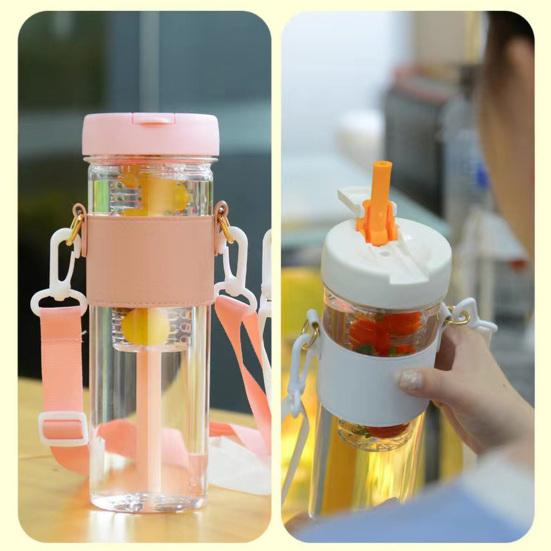 Water Bottle with Straw Food Grade Shatter-Proof Leak Resistant Wide Mouth Water Tumbler Fruit Infuser Water Bottle