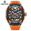 GELATU 6008 Skeleton Automatic Mechanical Watch for Men Hollow Luxury Sports Men's Wristwatch Silicone Strap Original Hand Clock