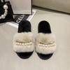 Зимние женские домашние пушистые тапочки 2024 года, новые нескользящие повседневные домашние тапочки с цепочкой, теплые туфли на плоской подошве, шлепанцы, однотонные