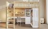 Loft bed, 140*200cm, desk, wardrobe, 3 drawers, open storage space, railing, stairs, without mattress, natural