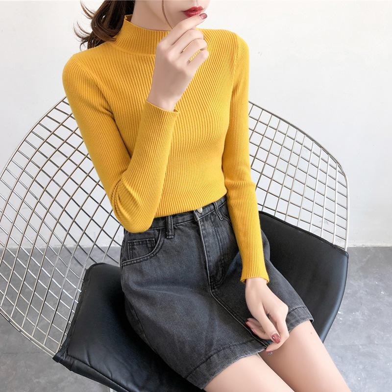 Женский черный облегающий вязаный свитер с полувысоким воротником 2022 года на весну и осень