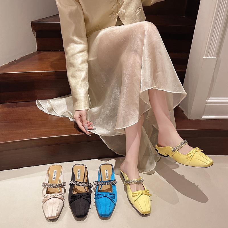 Мода Новая Мода Женская Летняя Мода Мюли на Низком Каблуке Квадратный Носок Слипоны Платье Слайды Удобные Тапочки для Вечеринки и Повседневной Носки