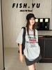 FISHYU Shisanhang Retro High-Top Canvas Shoes & Letter Print Short-Sleeve Women's T-Shirt (Early Autumn)