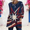 Women Plus Size Round Neck Long Sleeve Printed White Loose Longline T Shirt With Pockets