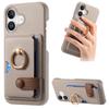 Y2 For iPhone 16 Case Ring Holder Kickstand Card Slot Leather Phone Back Cover - Silver Grey