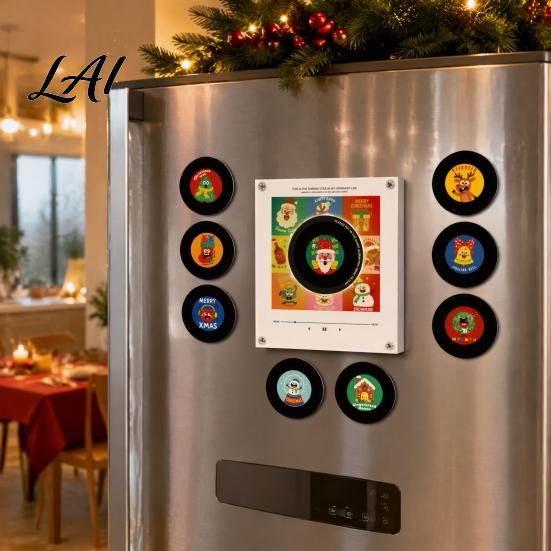 Interactive Music Theme Gift Programmable Vinyl Record Player Fridge Magnet with 9 NFC Records Retro Aesthetic Magnetic Personalized Sound