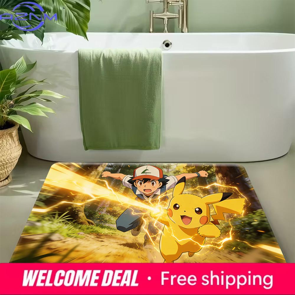 Pokemon Ash & Pikachu Thunderbolt Print Non-Slip Floor Mat Doormat