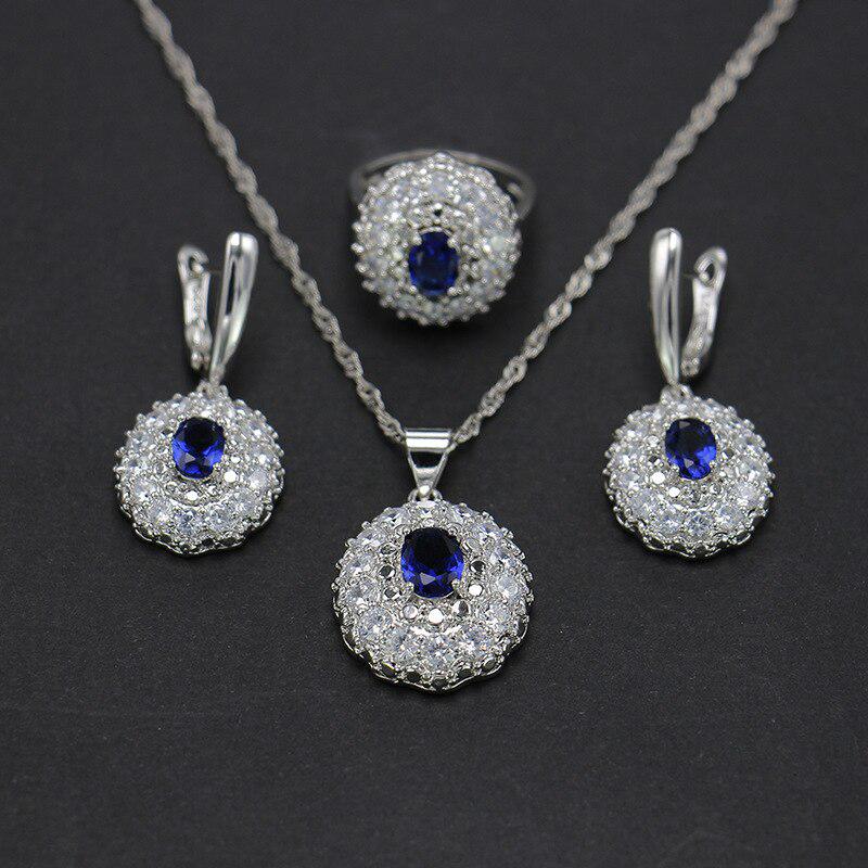 Lindon 925 ювелирный набор из стерлингового серебра для женщин. В комплекте: серьги, подвеска, кольцо. Цвет камня в ассортименте