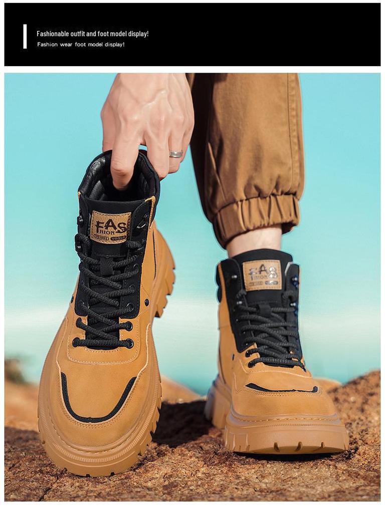 Мужские новые ботинки Martin 2024 года: Осенне-зимняя уличная желтая обувь с высоким берцем и мягкой подошвой для повседневной работы