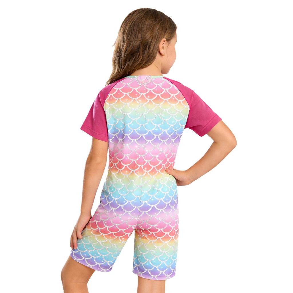 Kids Special Needs Adaptive Cute Printed Jumpsuit Round Neck Short Sleeve Anti Strip Romper