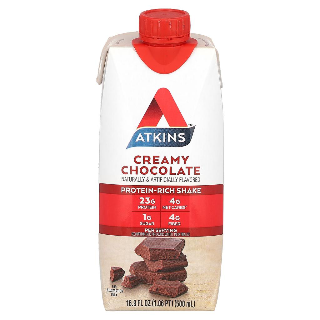 Atkins Protein-Rich Shakes, Creamy Chocolate Flavor, Pack of 4, 16.9 Fl Oz (500 Ml) Each