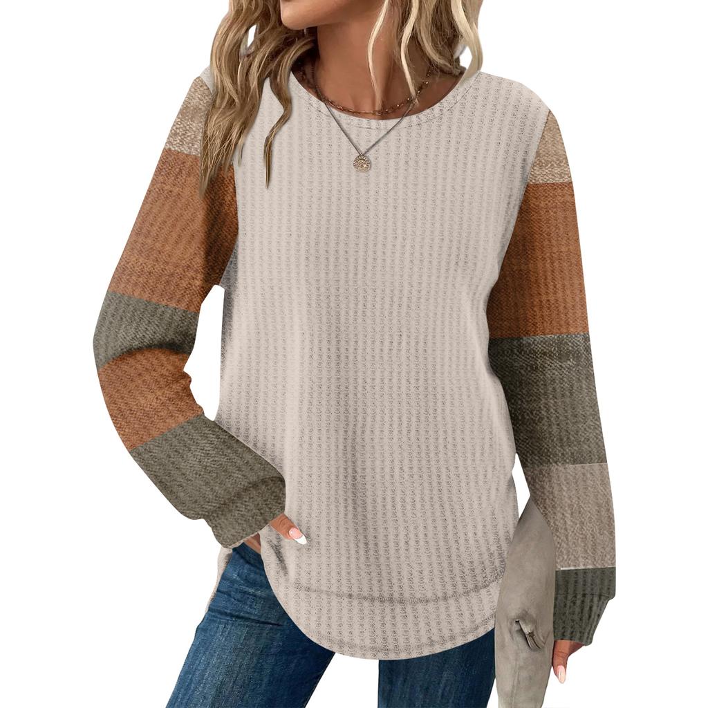 Женский повседневный топ свободного кроя с круглым вырезом и длинными рукавами в клетку