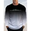 Funny Gradient Letter Print Men's Long Sleeve T-shirt Business Casual Fall Comfortable Pullover Fashion Loose O-neck Tops