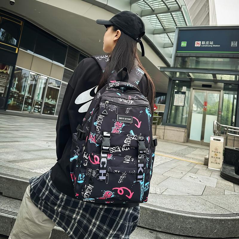 Школьный рюкзак для средней школы, женский, с принтом граффити, мужской, большой вместимости, дорожный рюкзак