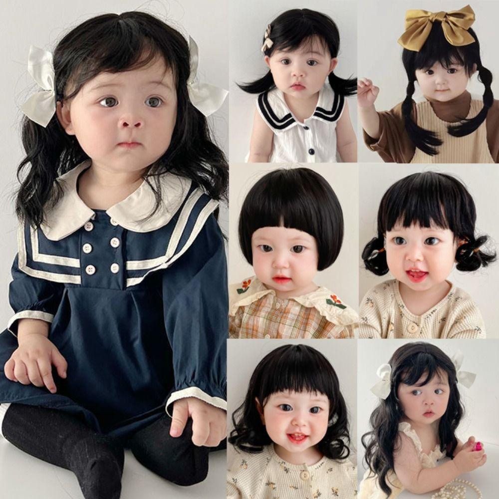 Photography Props Kids Decor Girls Toddler Neat Bang Long Straight Hair Short Bob Wig Baby Hair Wig