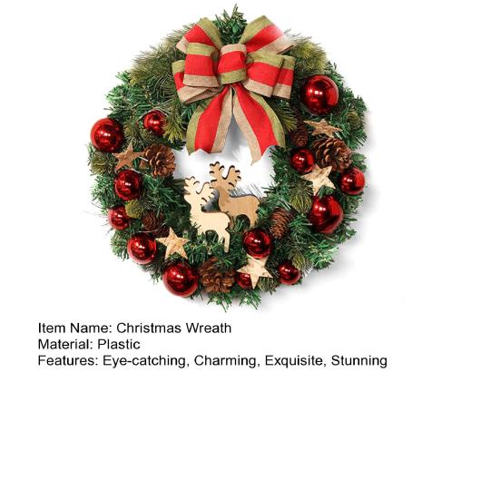 Christmas Wreath for Front Door Artificial Green Pine Needles Teardrop Swag Christmas Garland Decoration with Balls Bows Holiday Decor