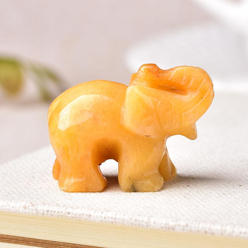 Handmade Carved Tangling Jade Elephant Gemstone Natural Crystal Figurine Good Luck Ornaments
