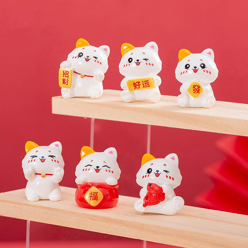 Cute Cat Mini Figurines Cartoon Lucky Cat Small Ornaments Creative Mascot Landscape Decoration Home Decoration Toys Gifts