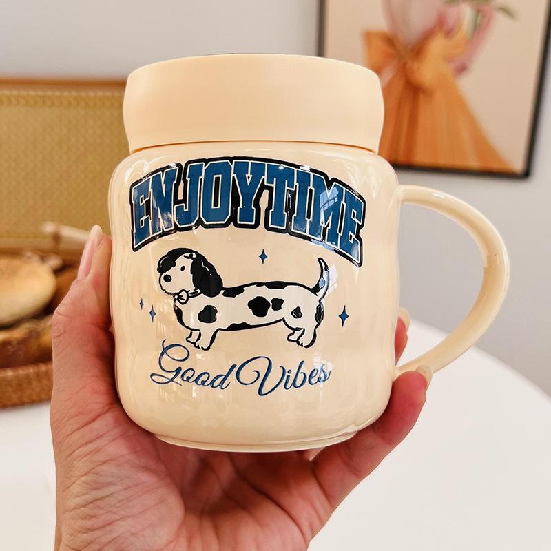Подарок на день рождения для девочек Мультяшный щенок Маленький подарок с крышкой Керамическая чашка Высокая термостойкость Милый набор кружек Чашка