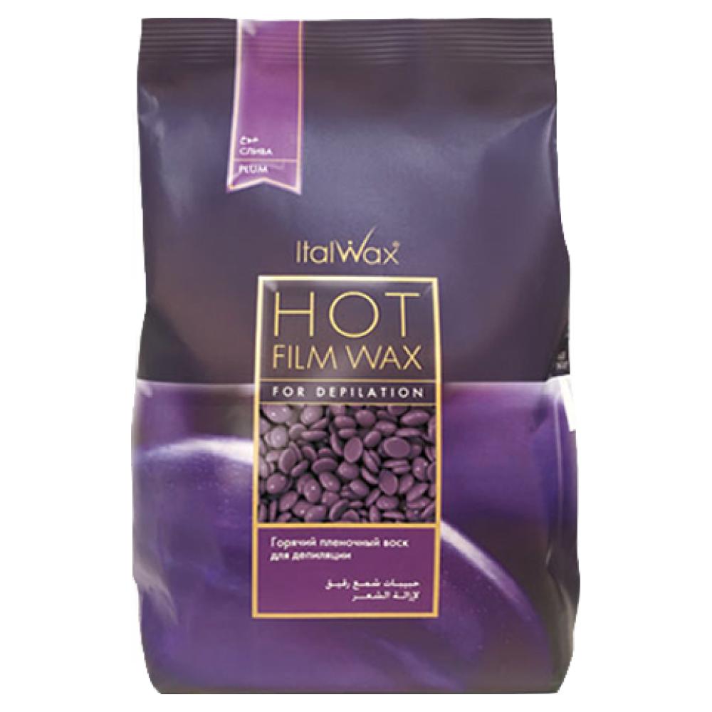Italwax Горячий пленочный воск для коротких и жестких волос Слива + Лопатка для восковой депиляции Monster L 100 шт 1 шт
