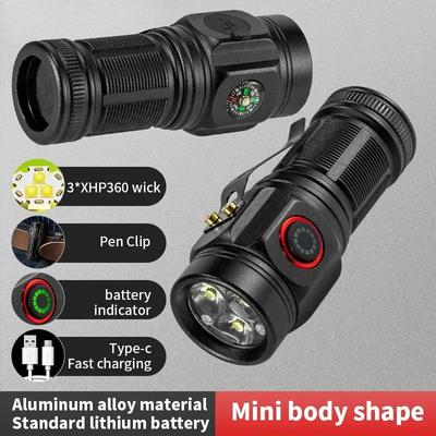 МИНИ Сильный 3LED Фонарик Портативный Кемпинг Компас Фонарь Перезаряжаемый Аккумулятор 18350 Фонарики Лампа с Хвостовым Магнитом Зажим для Ручки
