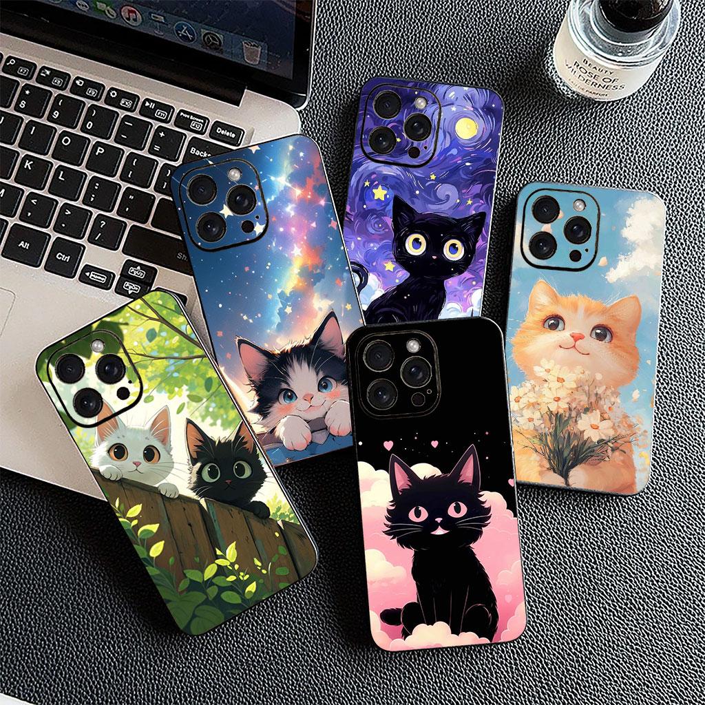 for Motorola Moto G82 G20 G22 G23 G32 G9 G8 G7 Power Plus G41 G52 G30 G71 E22 E13 E20 E32 Phone Case Cartoon Cat Meow Wallpaper