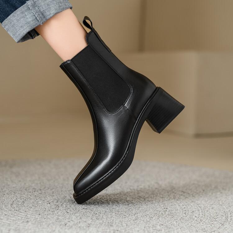 Мода Новые Осенне-зимние Женские Ботинки из Натуральной Кожи Модные Ботинки Квадратный Носок Массивный Каблук Ботинки для Женщин Высокий Каблук Zapatos Mujer
