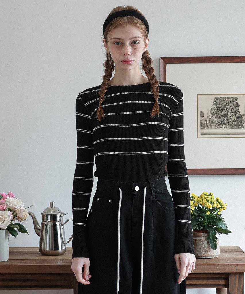 LOSSYROW Wide String Denim Pants Black