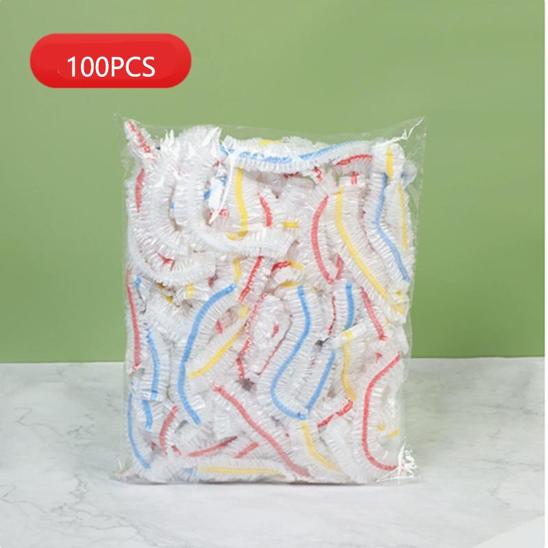 100Pcs One-time PE-grade Fresh-keeping Film Set with Adjustable Tightness for Pest-proof and Leftover Food Cover