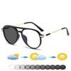 Oversized Pilot Frame Double Bridge Comfortable Photochromic Reading Glasses +0.75 To +4