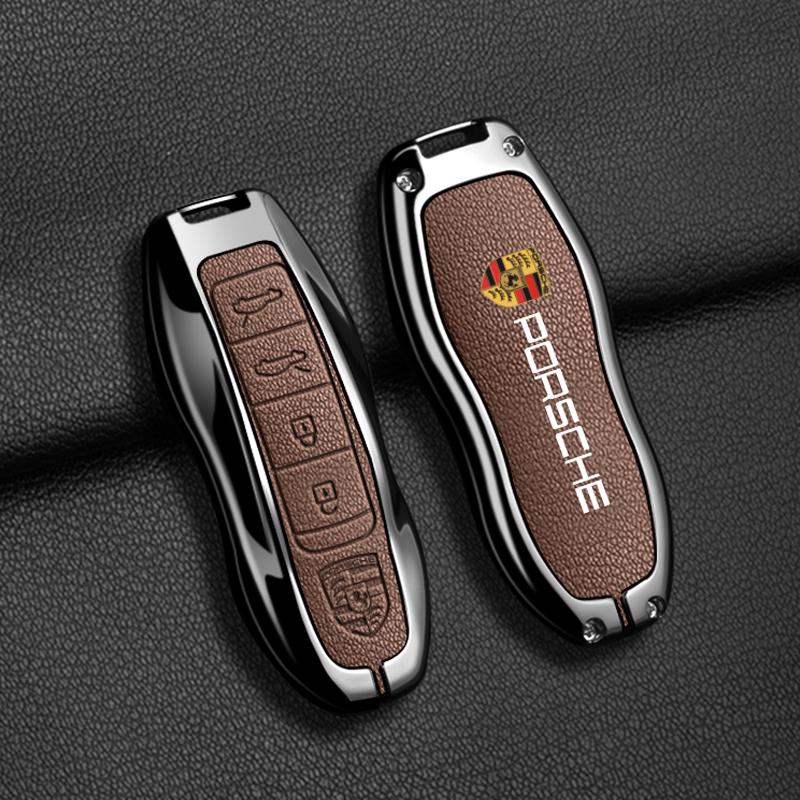 fscr7 Zinc alloy Leather Car Remote Key Case Cover Bag Protector For Porsche Panamera Spyder Carrera Macan Boxster 911 970 981 Cayman