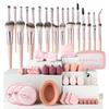 Розовый набор из 64 кистей для макияжа и косметических спонжей – Полный набор инструментов для теней и пудры