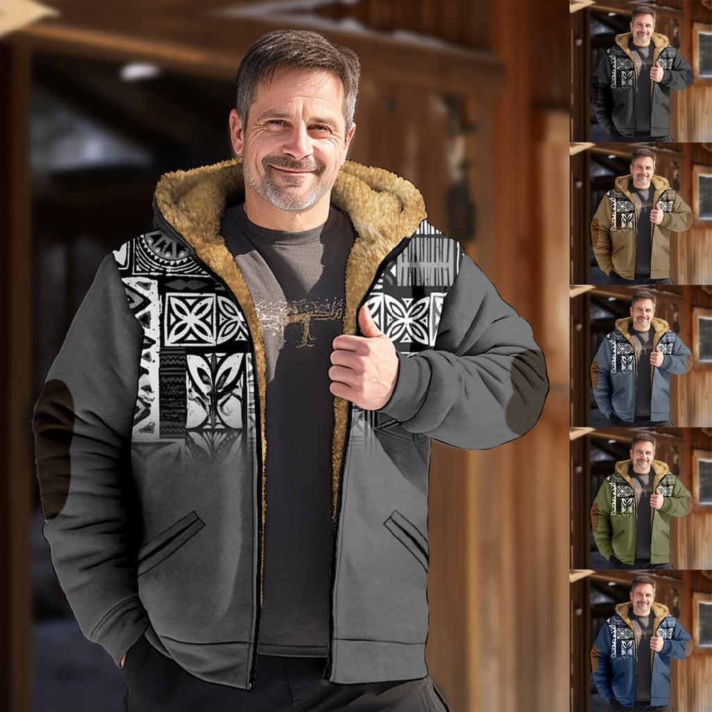 Men's Retro Print Jacket Men's Spring And Autumn Casual Trend Zipper Hooded Jacket