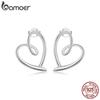 BAMOER стерлингового серебра 925 пробы, минималистичные серьги-гвоздики в форме сердца, геометрические серьги-гвоздики для женщин, простые изящные ювелирные изделия, подарок