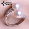 Double Natural Freshwater Pearl Rings For Women Fashion Female Cubic Zirconia CZ Ring Pearl Jewelry Adjustable Ring