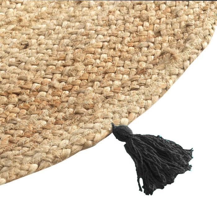 Tapis rond - Shira - 120 cm - Jute - Noir - Style naturel