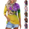 Women's Fashion Casual Lapel Short 3/4 Sleeve Printed Shirt Women's Button Up Tops