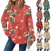 Women's Fashion Casual Long Sleeve  Drawstring Button V-Neck  Hooded Christmas Printed Sweatshirt Top