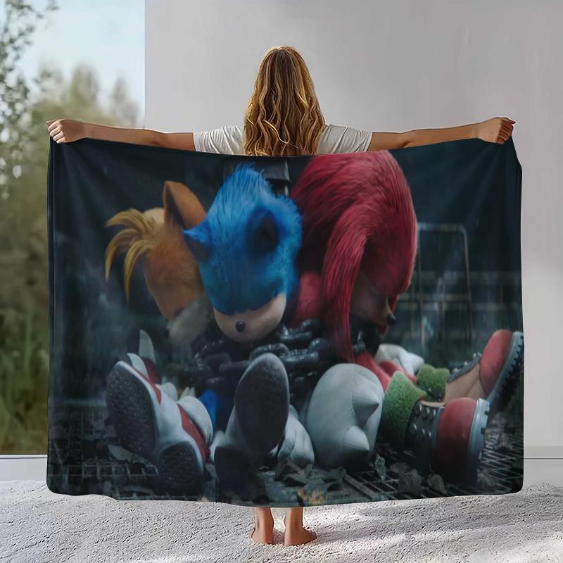 Ретро Мультяшное Игровое Фланелевое Одеяло S-Sonic, Ультра Мягкое Теплое Плюшевое Покрывало для Дома, Спальни, Кровати, Дивана, Походного Пикника, Подарок